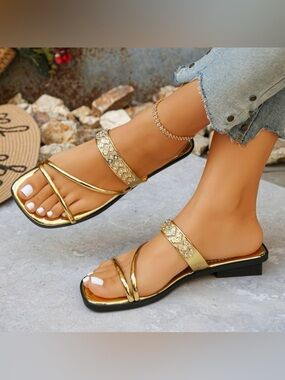 Rhinestone Strappy Flat Sandals